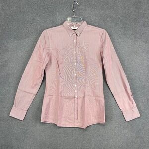 Aglini Shirtmakers Button Down Women Large‎ White Striped Tailored Italy Shirt